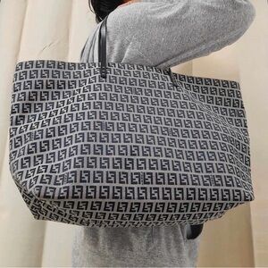 Fendi Navy Blue Monogram FF Zucca Roll Shopper Tote Bag